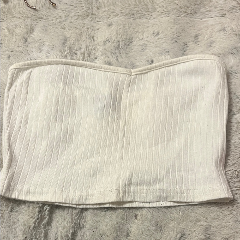 SHEIN Off-White Ribbed Bandeau Top